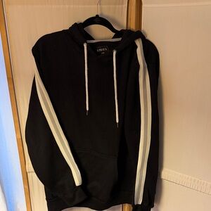 Alpha Beta Black Hoody- white and gray stripe on sleeve.